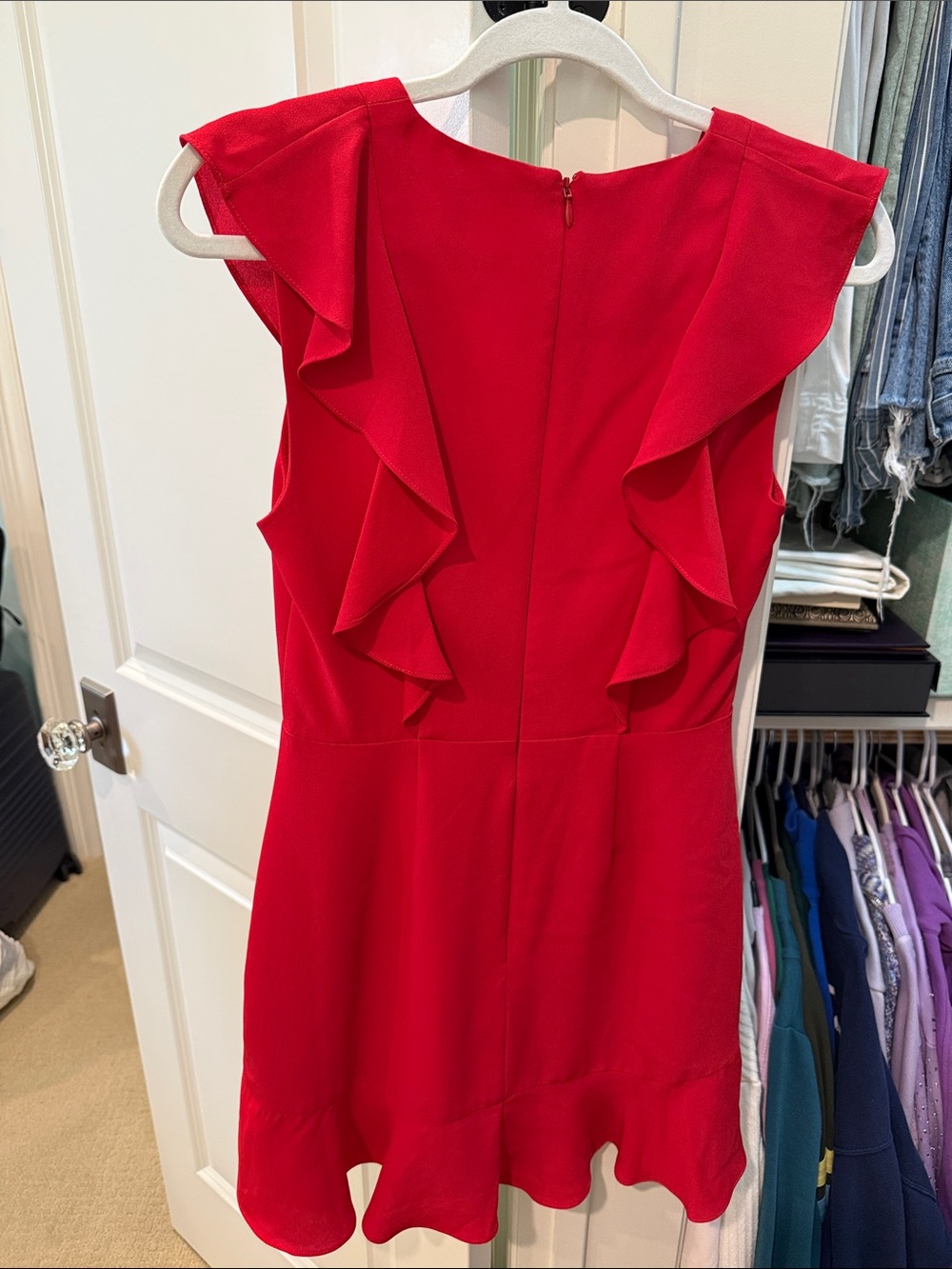 BCBGMaxAzria Red Ruffle V-Neck Mini Dress - Picture 3 of 3